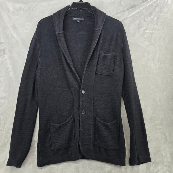 John Varvatos Cardigan Mens Medium Black‎ Cotton Linen Shawl Collar Sweater